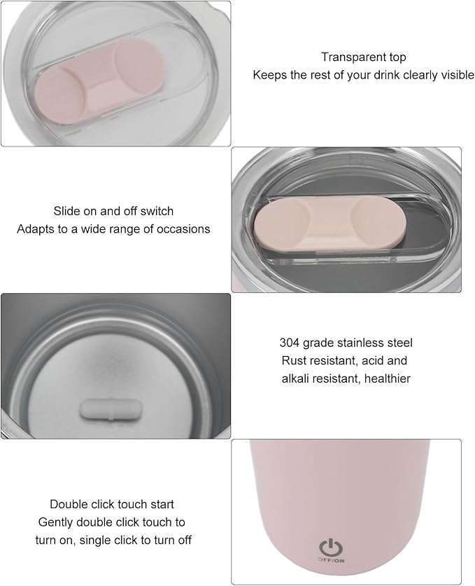 Tissting Shaker Bottle 11.8oz Electric Mixer Cup Stainless Steel Self Stirring Blender USB Rechargeable Coffee Mug for Sports, Workouts, Office (Light Pink)
