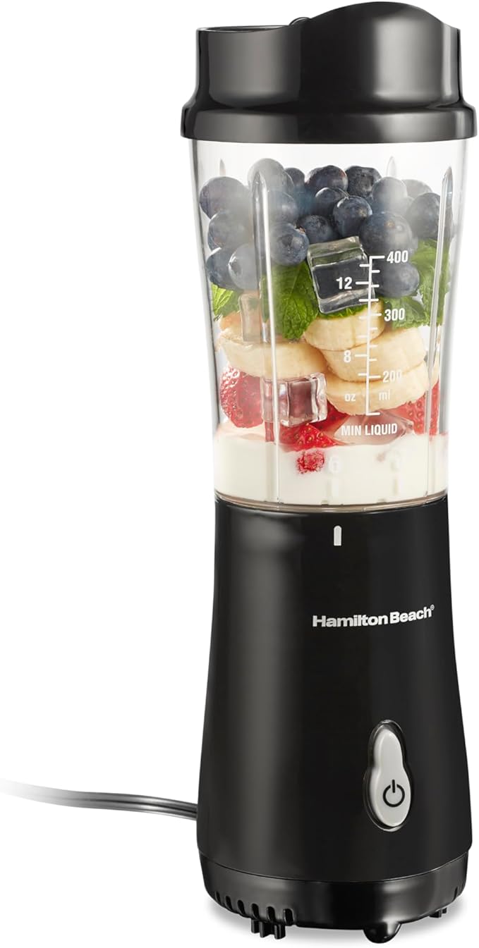 Hamilton Beach Portable for Shakes and Smoothies, 14 Oz BPA Free Travel Cup & Lid, Durable Stainless Steel Blades, Personal Smoothie, Black (51101AG)