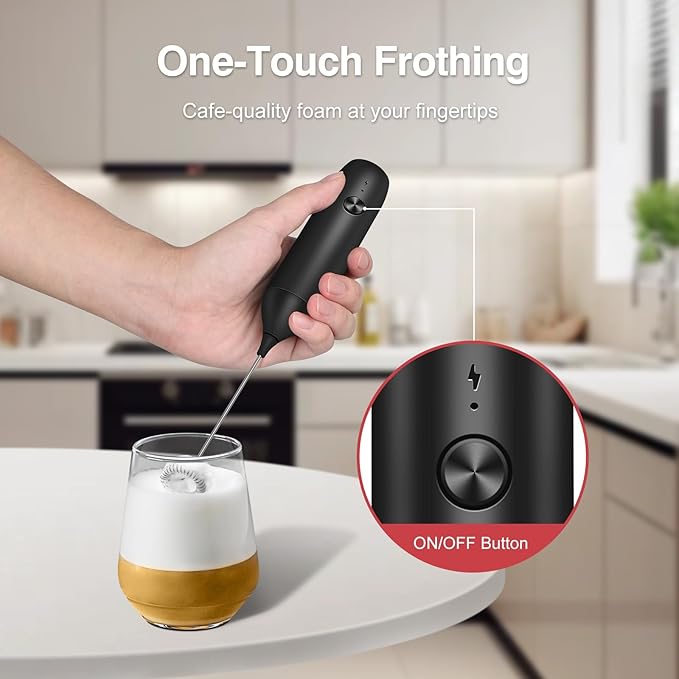 Milk Frother Handheld Rechargeable, Frother Wand and Drink Mixer for Coffee, Electric Whisk and Stirrer for Latte, Cappuccino, Matcha, Hot Chocolate, Protein Powder