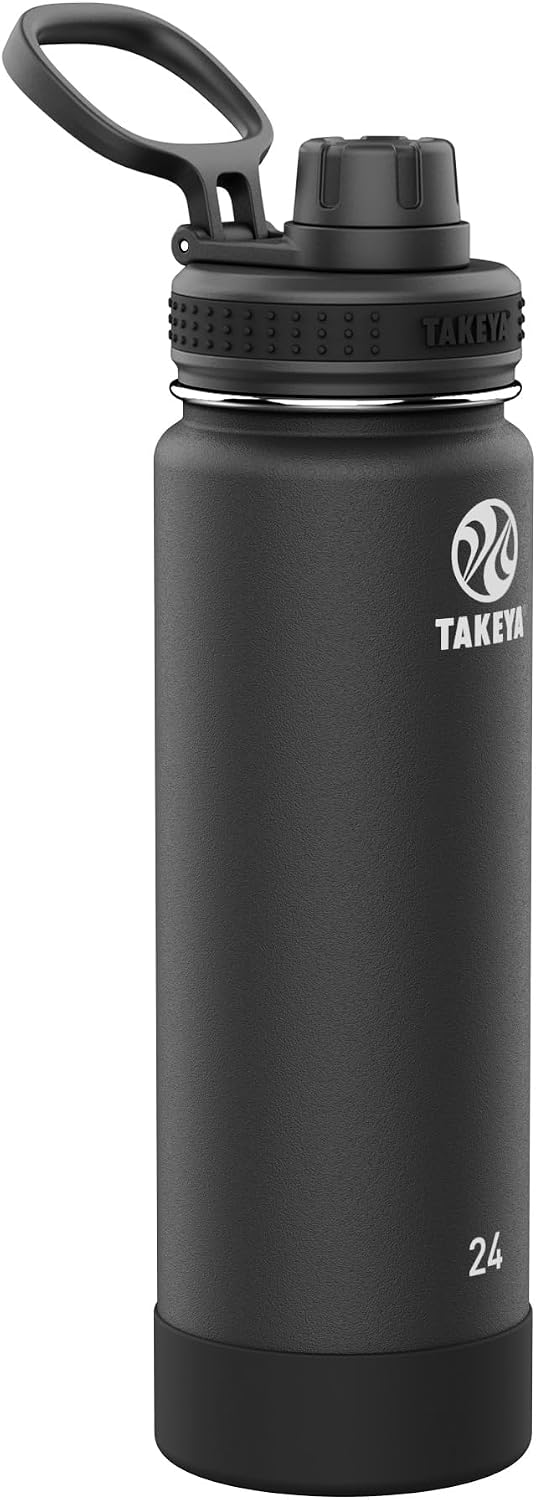 Actives Stainless Steel Water Bottle, Insulated Spout Lid, Keeps Drinks Cold 24 Hrs, Leakproof, Durable, Dishwasher Safe, Ideal for Gym, Travel, Fits Most Cup Holders, 24 oz/Onyx