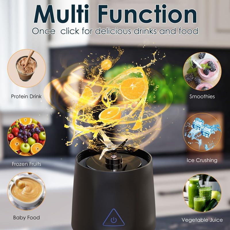Personal Blender Wireless 24oz Cordless Mini 360 Watt Portable Blender-for Smoothies Freshly Squeezed Juices 6000mAh Self Cleaning and BPA Free Portable Juicer with 6 Sharp Blade Carbon Black - Image 4