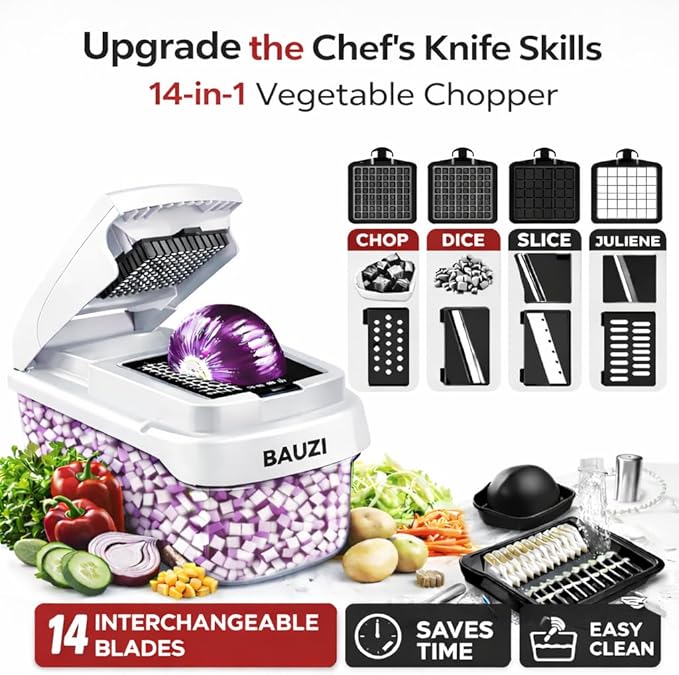 12-in-1 ABS Vegetable Chopper, Onion Cutter with Container, Food Slicer Dicer & Grater, Multifunction Kitchen Gadget for Fruits & Vegetables, BPA Free
