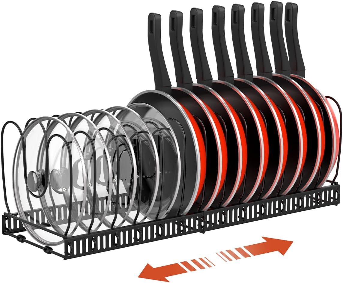 Pot and Pan Lid Organizer Holder Storage Rack, Black
