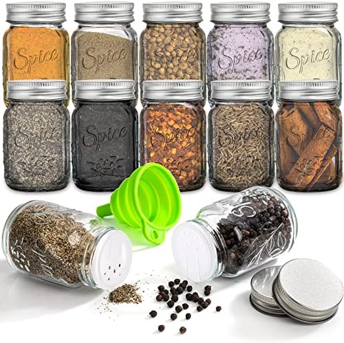 30 Pack 4 Oz Glass Mason Spice Jar with Shaker Lids& Labels, Empty Spice Bottle Mini Mason Jars with Airtight Metal Caps and Collapsible Funnel for Herbs & Spices