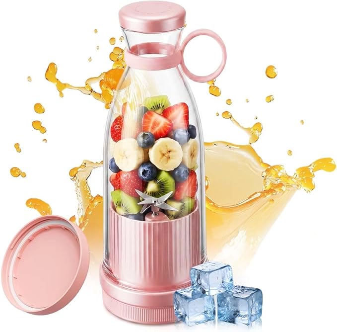 Portable Blender for Shakes and Smoothies, 2026 Upgrade Portable juicer with Travel Cup and Lid, Durable Stainless Steel Blades for Fresh Juice Blender (Pink, 350, ml)