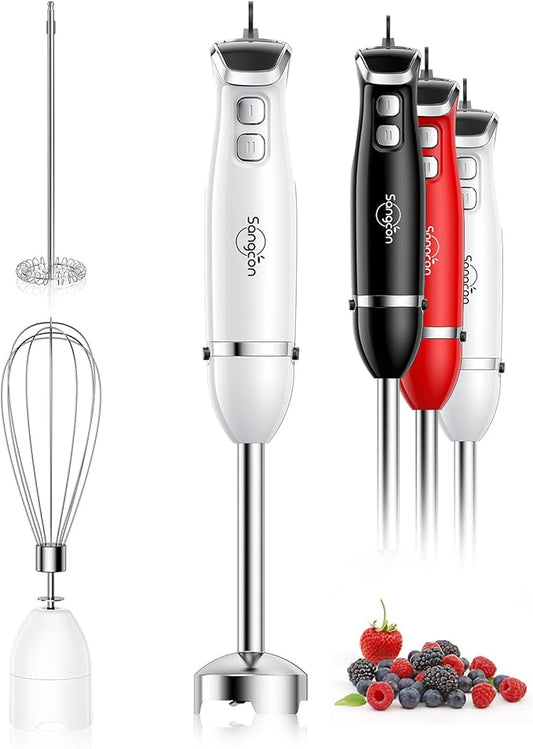 Immersion Blender Handheld, 3-in-1 Hand Blender Electric, White