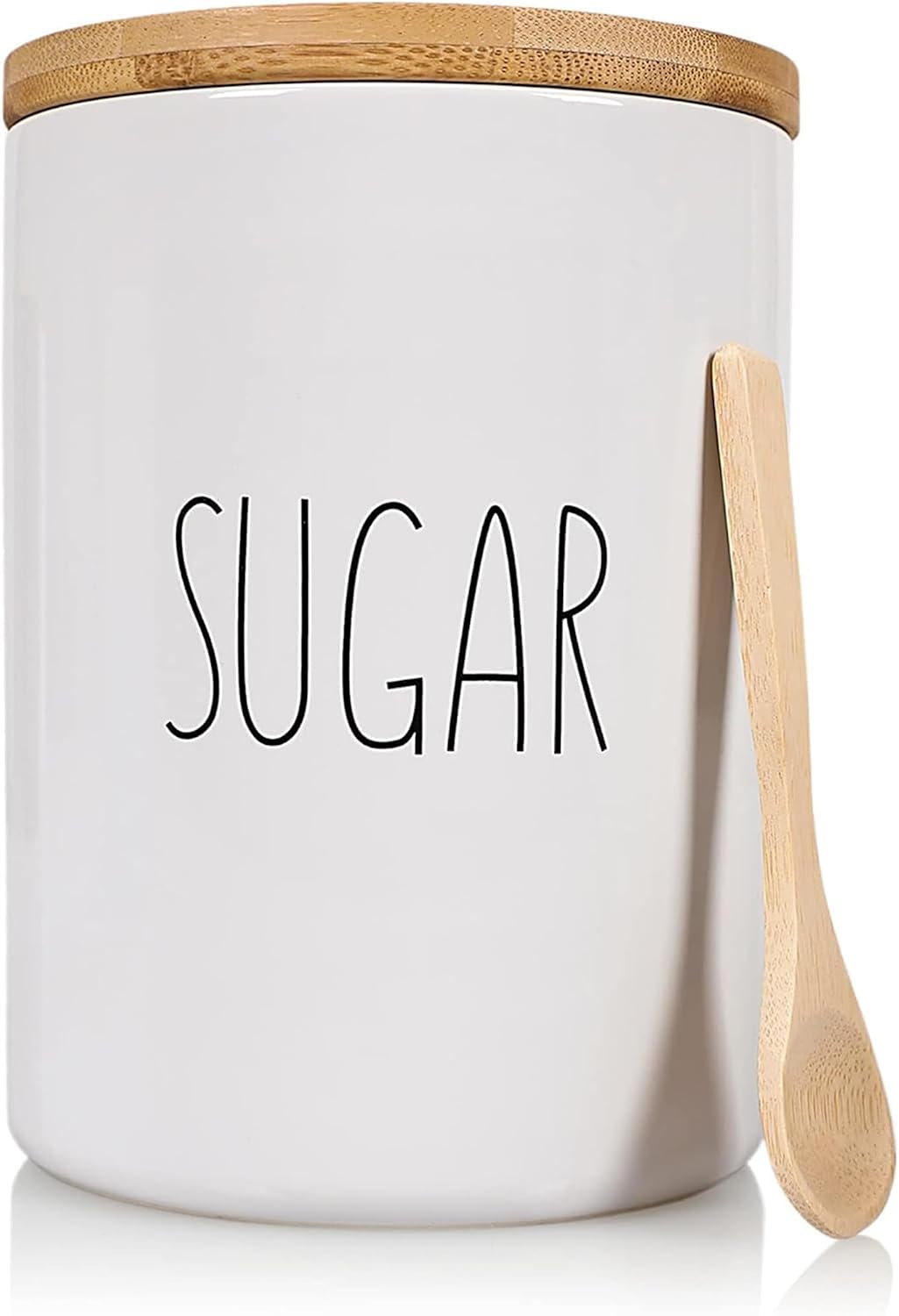 Sugar Ceramic Storage 4 Cup / 1080mL Container w/Bamboo Lid Silicone Seal & Spoon, Modern Abstract Art Design for Flour Coffee Spice Airtight Storage on Kitchen Counter Bathroom Organizer
