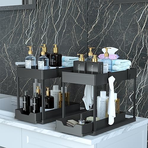 Under Sink Organizer, 2‑Tier Pull‑Out Cabinet Storage for Bathroom Kitchen