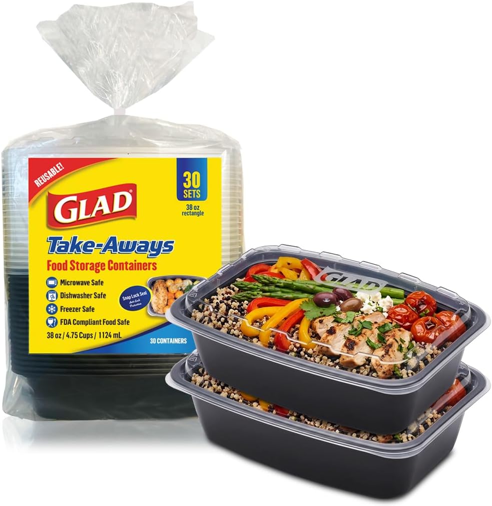 Take-Aways 30-Pack Snap-Seal, Dishwasher and Freezer Safe, Reusable Food Storage Bento Box, Meal Prep Containers, Made in North America (38 oz, BPA Free)