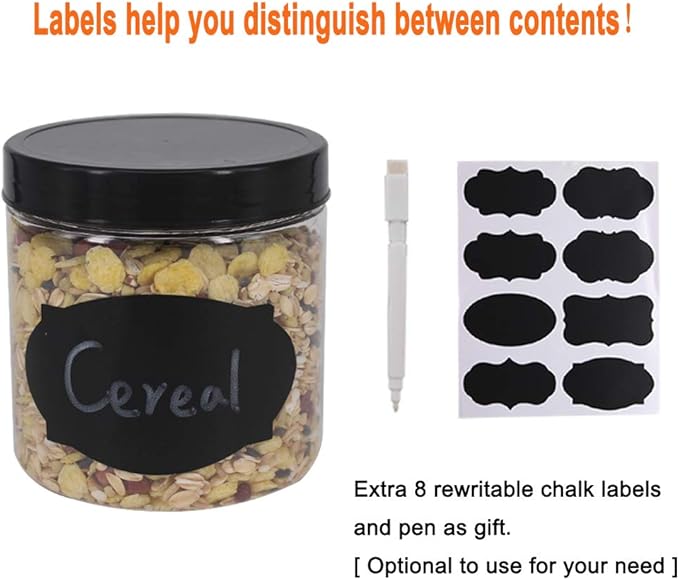 zmybcpack 12 Pack 16 oz Plastic Jars with Lids, Extra Labels, 1 Pen, Clear PET Seal Jar for Food Storage,Wide Opening Storage jar For Dry Food, Peanut, Powder, Kitchen & Craft Storage
