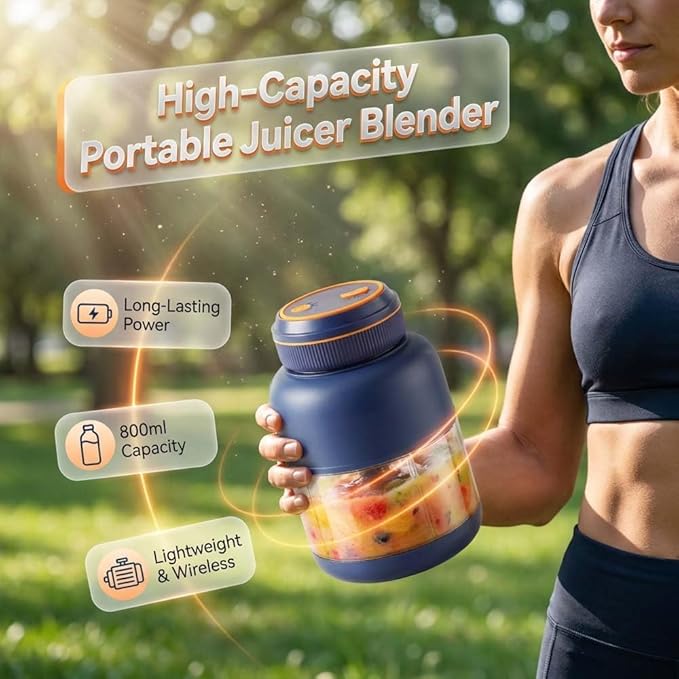 Wireless Juicer Cup, 2026 New 1300ml Portable Electric Juicer Cup,USB Rechargeable Electric Juicers Cups with Dual Lid, 180w with 38-Blades,Portable Blender for Shakes Smoothies (Blue 28oz/800ml)