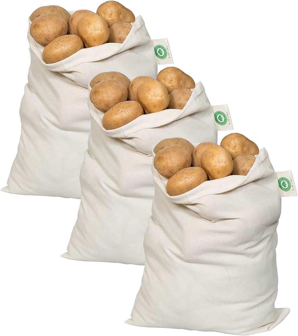 Potato Storage Bags for Pantry - Organic Cotton Potato Sacks - Washable Potato Keeper & Potato Holder with Drawstring - Root Vegetable Storage Sacks for Onion, Potato, Garlic (3 X Large - 14"x18")