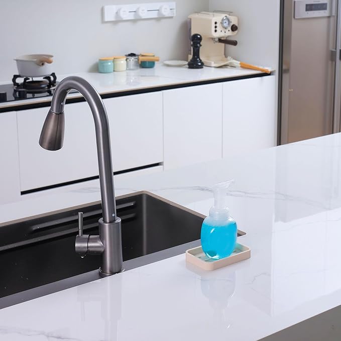 MicoYang Silicone Kitchen Sink Organizer Tray for Multiple Usage,Easy Clean Sponges Holder for Kitchen Bathroom Counter or Sink,Dish Soap Dispenser,Scrubber,Bottle,Cup Tapioca 4.9”x 3.2”