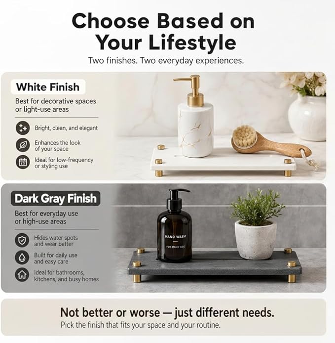 Razborci Water Absorbing Stone Sink Caddy Kitchen Sink Organizer Tray, Diatomite Bathroom Counter Tray, Gold Faucet Drying Mat Coaster Soap Dish Rack Riser Dispenser Sponge Holder, White 10" x 4"