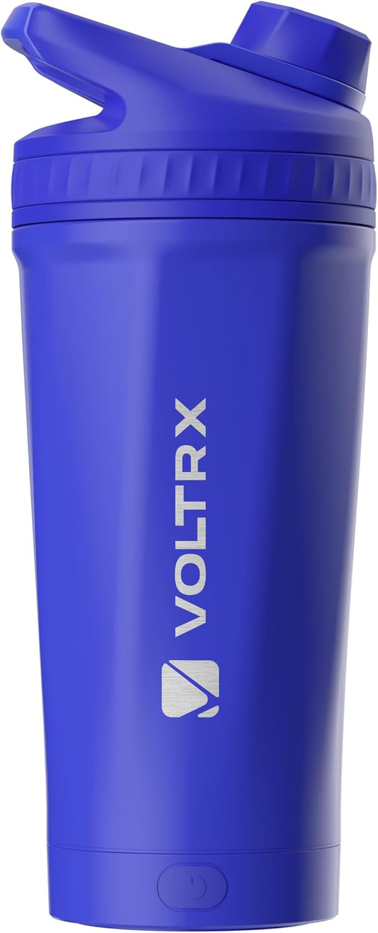 VOLTRX ChillMix Shaker Bottle Insulated Stainless Steel - USB C Rechargeable Electric Protein Shake Mixer, Shaker Cups for Protein Shakes and Meal Replacement, Electric Blue, 16 oz