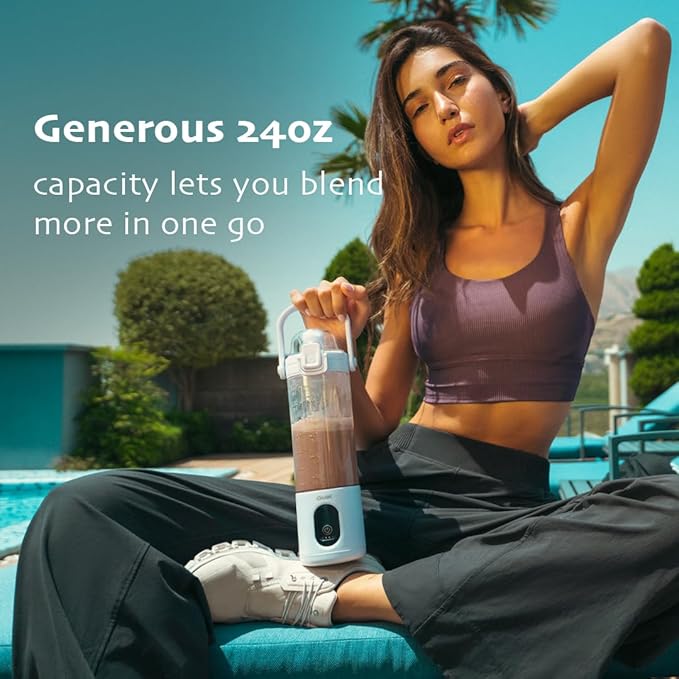 Portable Blender - Cordless 24oz. Personal Blender for Shakes and Smoothies, Licuadora, BPA Free - Ice Crush, Dishwasher safe parts, Waterproof, Triple Batteries, Juicer Cup, Black