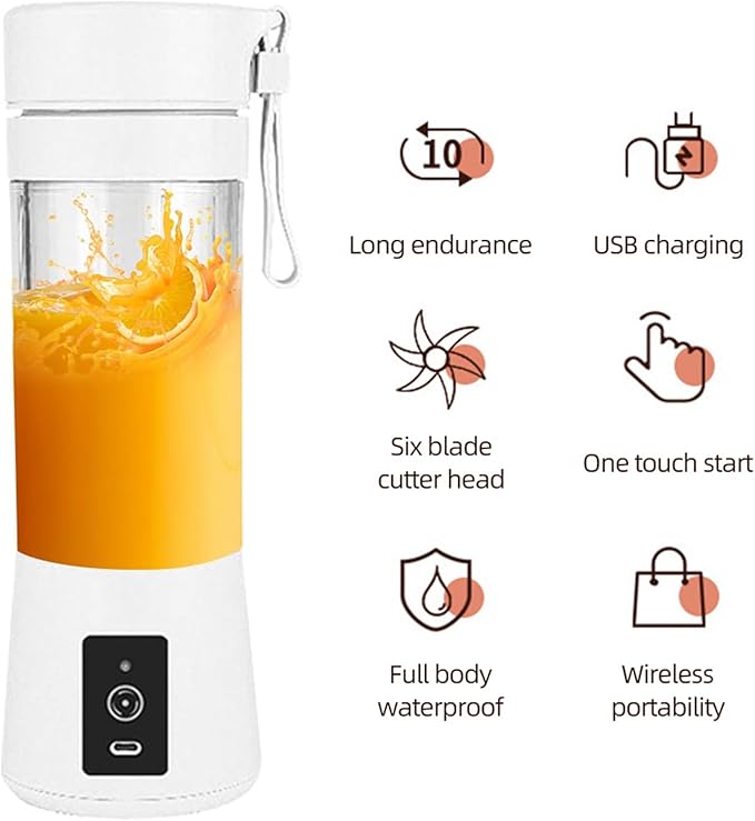 Portable Blender for Smoothies and Shakes, 2000mAh USB Rechargeable Personal Size Juicer Cup Electric Mini Blender with USB Rechargeable for Travel Sports Home Kitchen Office (White)