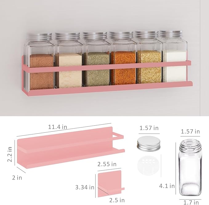 Magnetic Spice Rack with Jars Magnetic Spice Rack for Refrigerator 24 Spice Jars with Label Magnetic Shelves for Fridge 4 Pack Pink