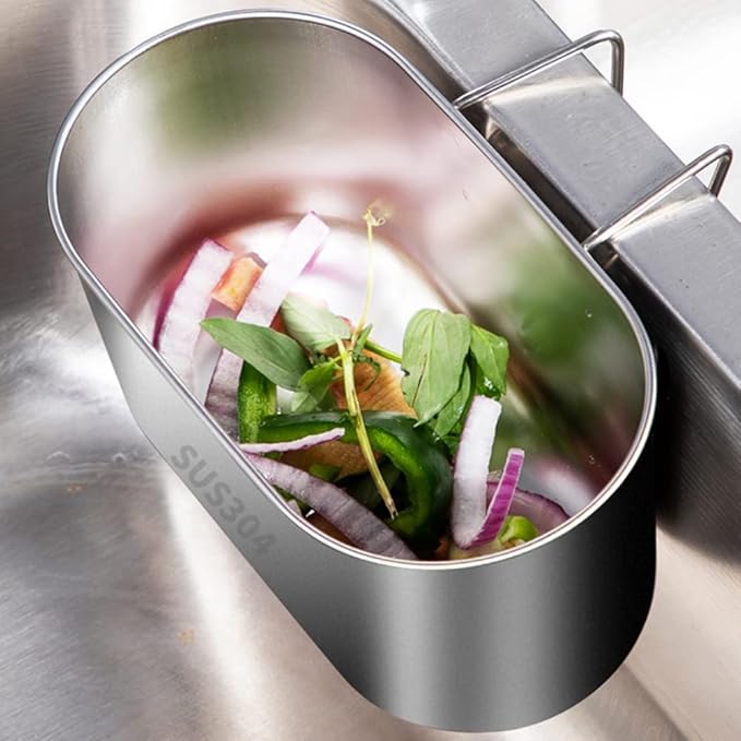 Stainless Steel Sink Drain Strainer Basket, Multifunctional Hanging Sink Strainer Colander Drain Basket Kitchen Sinks Food Waste Filter and Wash Vegetables Fruits(COLOR:Silver)