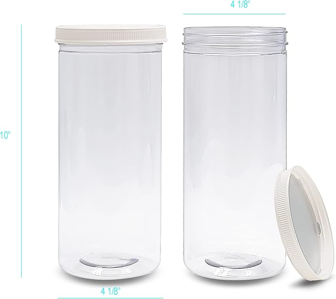 ljdeals 80 oz Tall Clear Plastic Jars with Lids, 2.5 Quart 10 Cup Cylinder Storage Containers, Wide Mouth PET Canisters, Pack of 3, BPA Free, Food Safe, Made in USA