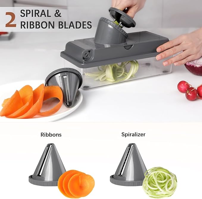 LHS Professional Multifunctional Vegetable Chopper Pro Food Chopper with Food Storage Containers, Mandoline Slicer Onion Dicer Fruit Cutter, Kitchen Gadgets and Home Essentials(11 in 1, Grey)