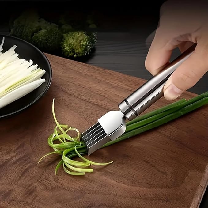 2Pack Green Onion Slicer, Multi-Blade Kitchen Herb Cutter, Professional Scallion Shredding Tool (2, Silver and black)