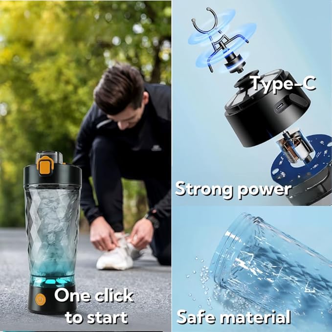 Self electric Stirring Cup with powder box Protein Shake Bottle Portable sports Mug Lightweight large capacity Cup (Black)