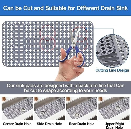 Upgraded Silicone Sink Mat 28"x14" Sink Protectors for Kitchen Sink with Rear Drain/Center Drain,Sink Rack for Bottom of Sink, Kitchen Sink Mats for Bottom of Stainless Steel/Porcelain Sink