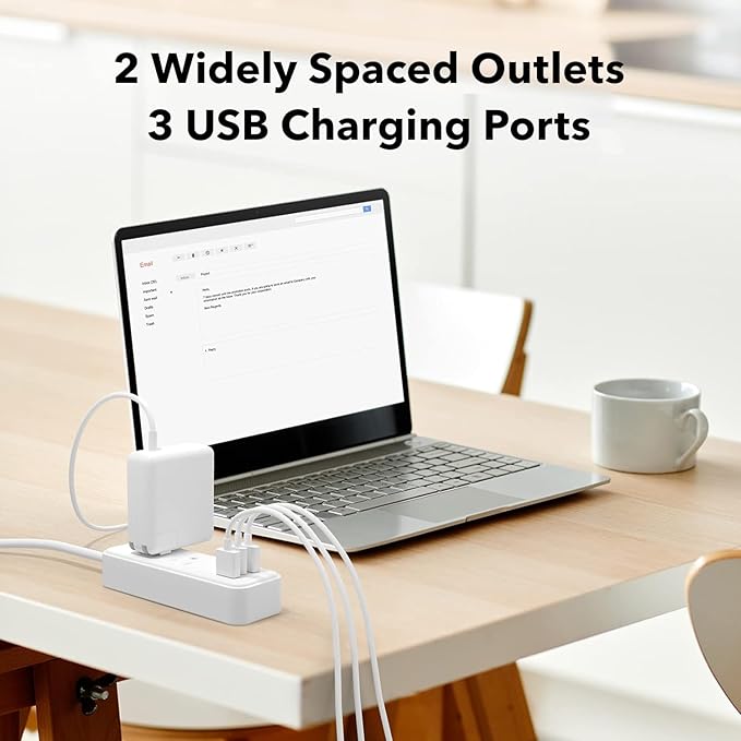 Clear Power 2Pack (Wall-Tap & Power Strip) with 6ft Power Cord, Compact Charging Hub with 2-Port USB-A & 1-Port USB-C Chargers, 3-Prong, for Home, Office, Hotel, DC3S-1122-DC