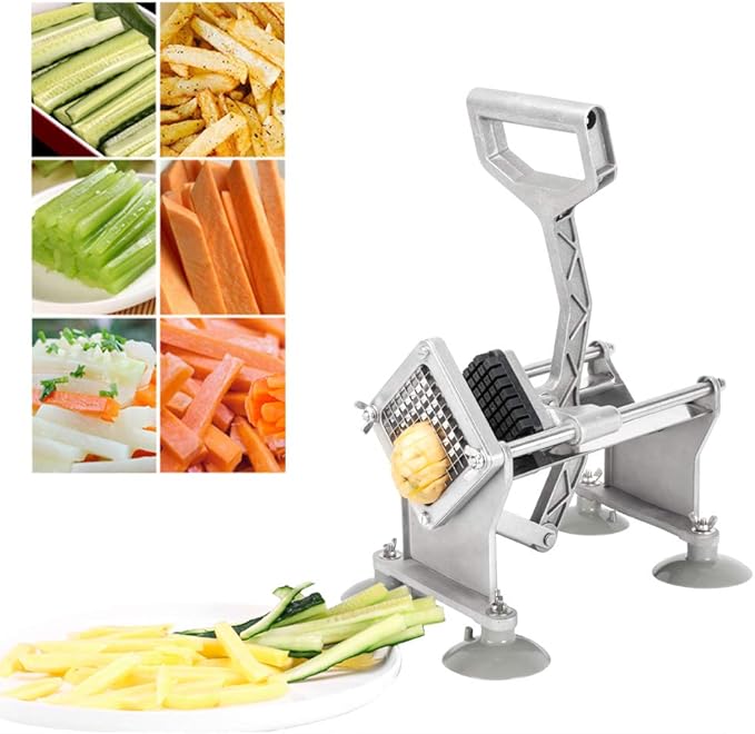 ROVSUN Commercial Vegetable Chopper French Fry Cutter Stainless Steel w/ 4 Sizes Blades, Fruit Potato Slicer, 1/2", 3/8", 1/4" & 8-Wedge Blades and Pusher Blocks for Restaurants, Home & Kitchen