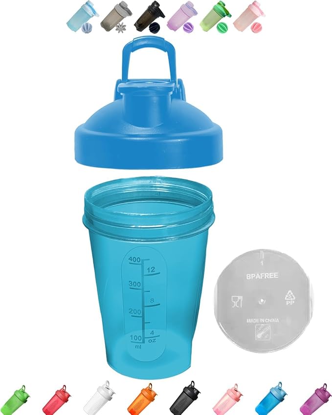 A Pure Pacific Blue 12Oz 400ml Made of PP5 | Small, Measurement Marks, Stainless Whisk Blender Mixer Ball, BPA Free, -4~248 Ã‚°F, Perfect for Nutrition, Protein, Keto, Juice Powder Shaking