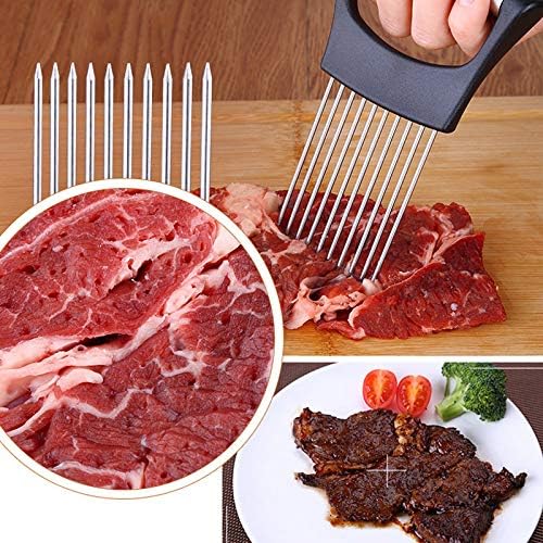Stainless Steel Onion Holder, Fruits Veg Meat Tomato Cutter, Slicer Peeler Chopper with 10 Prongs Handy, Kitchen Gadgets Safety Cooking Tools