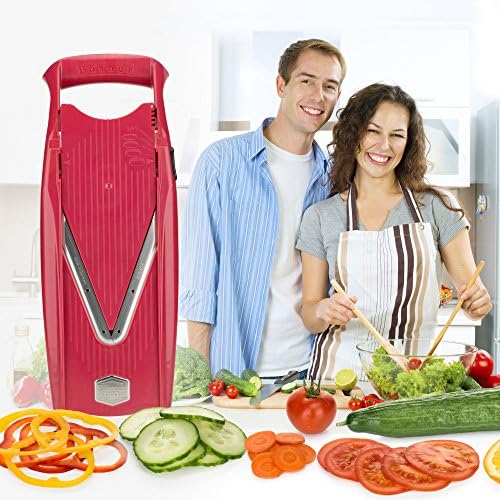 Swissmar Börner VPower V-Slicer Mandoline – Professional Kitchen Tool with Adjustable Thickness – Precision Food Slicer for Vegetables, Julienne & Shredding – Includes Safety Holder & Inserts - Red - Image 2