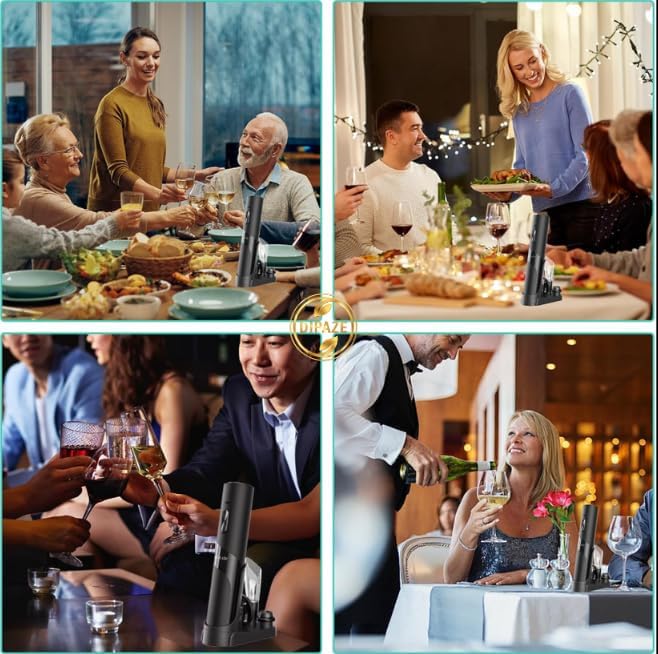 Electric Wine Opener Set 4-in-1 Automatic Corkscrew – Rechargeable Bottle Opener with Foil Cutter, Wine Pourer & Vacuum Stopper, Easy One-Touch Operation for Home, Kitchen & Gifts