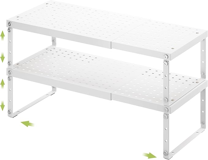 RUILALIFE Expandable Cabinet Organizer Shelf With Adjustable Height, Stackable Kitchen Countertop Organizer Rack, Adjustable Shelf Riser For Kitchen Counter, Pantry, Cupboard, Desk, Tabletop