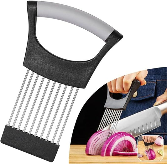Onion Holder Lemon Slicer Cutter for Food & Veggies, Vegetable Chopper Assistant Tool for Meat, Potato & Tomato (Gray, 1 Pc)