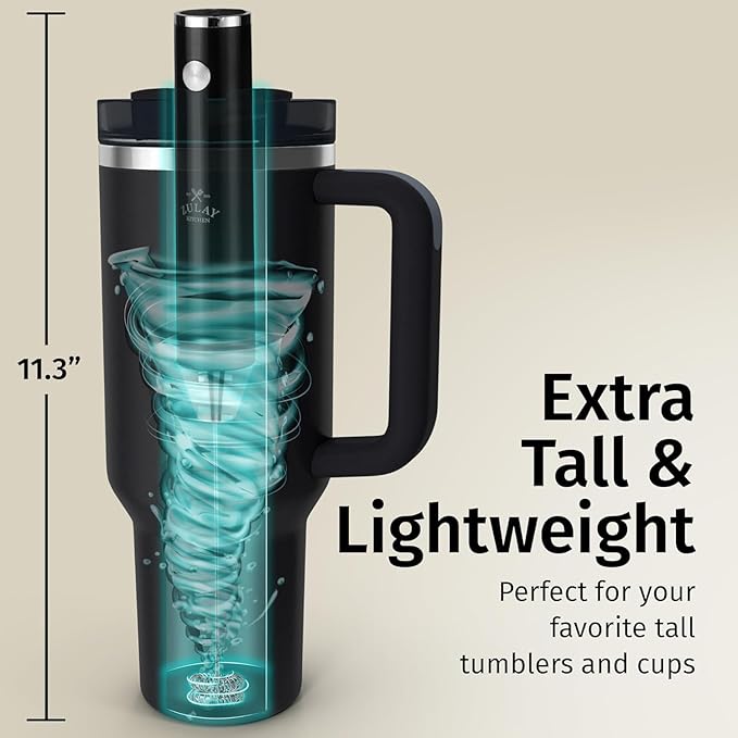 Zulay Kitchen Rechargeable Milk Frother Handheld - Frother Wand, Drink Mixer, Electric Whisk Frother, for Cappuccinos, Matcha & Protein Powder - Lux 4 Whisk 2 Speed Waterproof 2000mAh Black