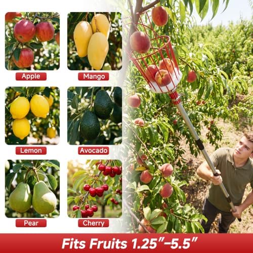 8FT Fruit Picker Tool, 35-95" Adjustable Pole with Basket