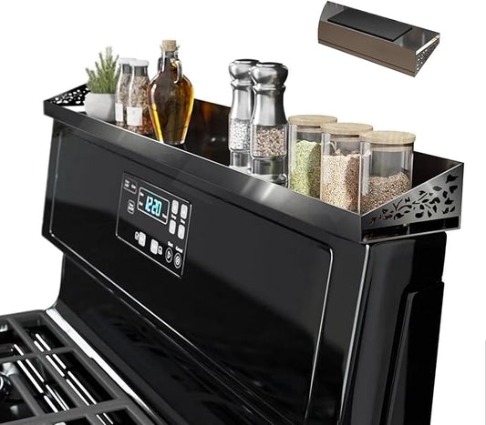STUTOV 30" Magnetic Stove Top Shelf – Black Stainless Steel Spice Rack and Seasoning Organizer – Kitchen Shelf for Back of Stove – Over Stove Rack and Storage Organizer