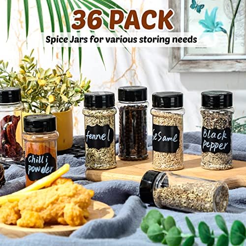 36 Pack 3 oz Clear Plastic Spice Jars with Shaker Lids,Black