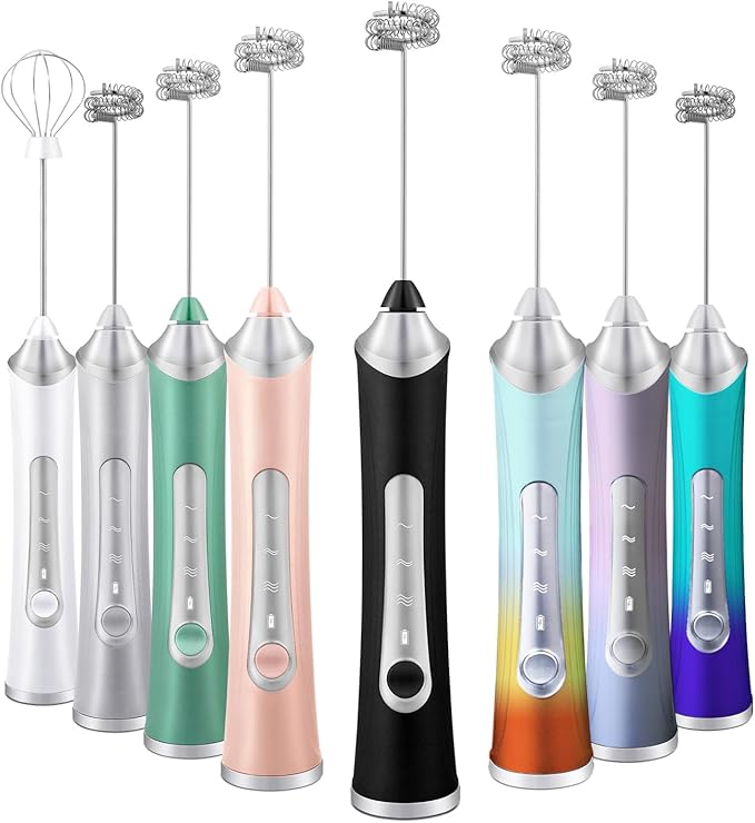 Rechargeable Milk Frother Handheld For Coffee,3 Speeds Frother Wand With Stand, Batidora De Mano Electrica,Coffee Frother With 2 Heads,Drink Mixer Electric Handheld,Kitchen Essentials (Green 1)