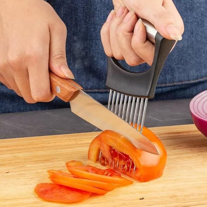 Large Onion Holder for Slicing, Stainless Steel Onion Slice Holder Lemon Slicer Cutter for Slicing, Food Slicer Vegetable Chopper Cutter Assistant Tool forSlicing Meat Lemon Potato Tomato (10Pin-1Pcs)