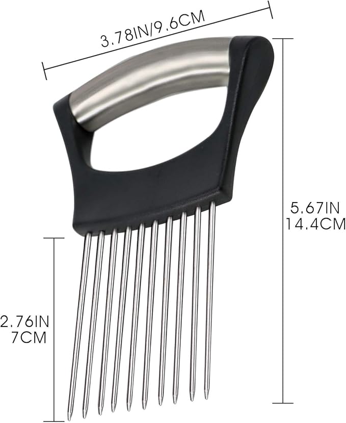 Onion Holder & Food Slicer Cutter Tool – Stainless Steel Vegetable & Fruit Slicing Assistant for Easy, Safe Cutting (Black)