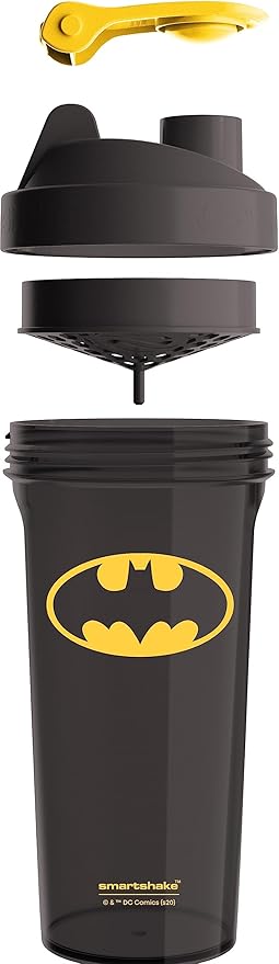 Smartshake Lite Justice League Protein Shaker Bottle 800ml – DC Comics Water Bottle, Leakproof BPA Free Gym Shaker Bottle for Protein Shakes And Protein Powder - Batman Logo