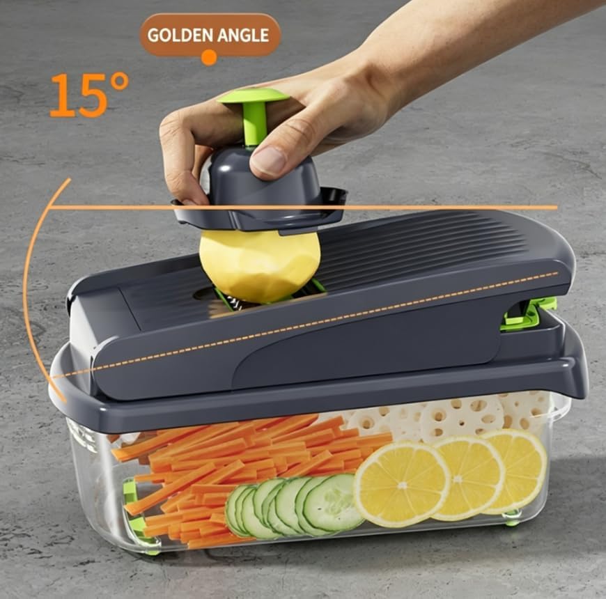 Vegetable Chopper with Container,Multifunctional Veggie Chopper for Onion Carrots Salad Cucumber Potato,Home and Kitchen Essentials Gadgets & Gifts, Home Essentials (8 in 1) - Image 5