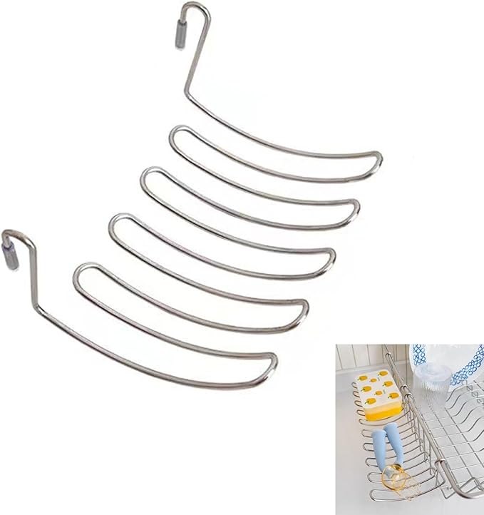 Kitchen Sponge Holder Kitchen Sink Caddy Organizer Attach to Standard Dish Drying Rack Hanging Drip Tray for Zero Scratch Scrub Sponge Dish Brush Set Bottle Brush Dishwashing Block Soap Bar