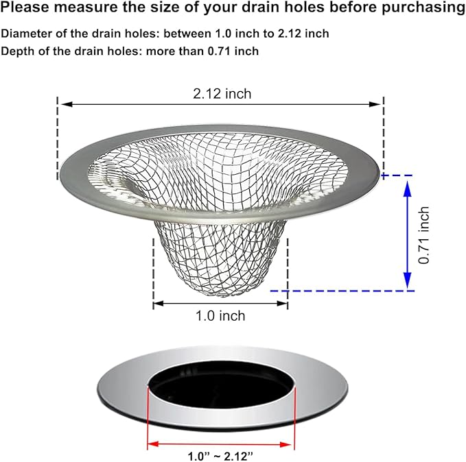 1.0" Small Drain Strainer, Sink Drain Hair Catcher, Bathroom Sink Drain Strainer, 2PCS Drain Mesh Baskets for Laundry, Mop Pool, Utility, Slop, RV Sink, Stainless Steel Drain Filter