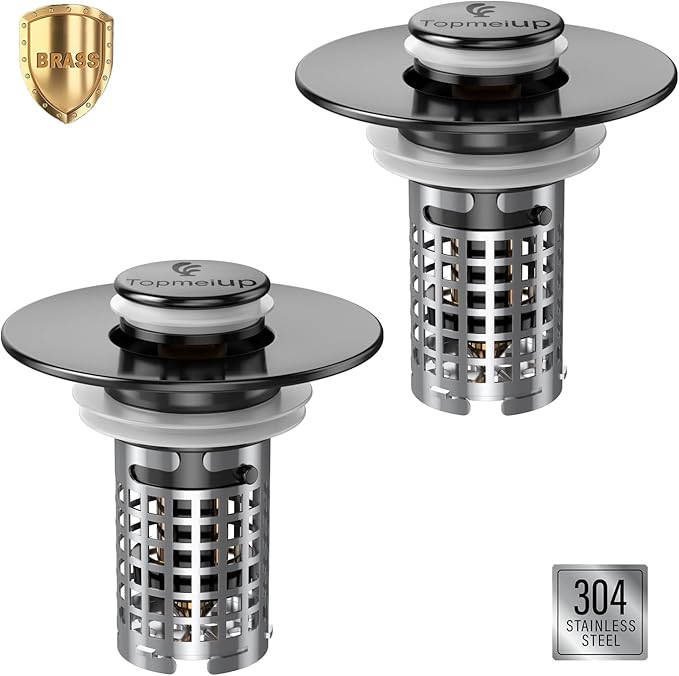 Bathroom Sink Drain Strainer(2PCS), Pop-up Sink Drain Strainer with Removable Stainless Steel Strainer Basket Hair Catcher, Bathroom Sink Strainer for Bathroom Sink Stopper Replacement