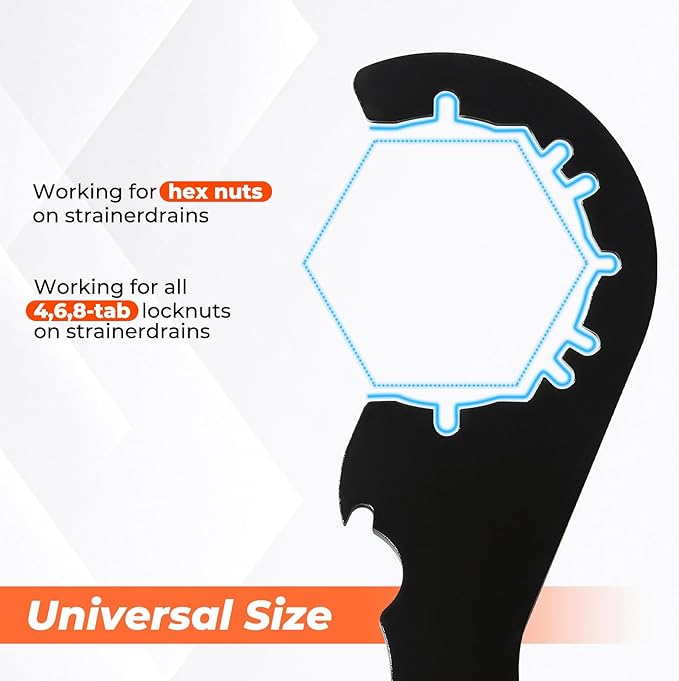 Universal Sink Drain Wrench,Open Design Facilitates for Easy Use,for Loosening and Tightening 4, 6, and 8 Tab Locknuts on Strainer Drains