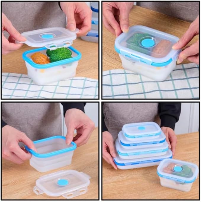 ECOBERI Collapsible Food Storage Containers, Silicone Small 4 Piece 12 oz Set, BPA-Free Food Storage with Airtight Lids, Space-Saving Lunch Containers, Freezer and Dishwasher Safe